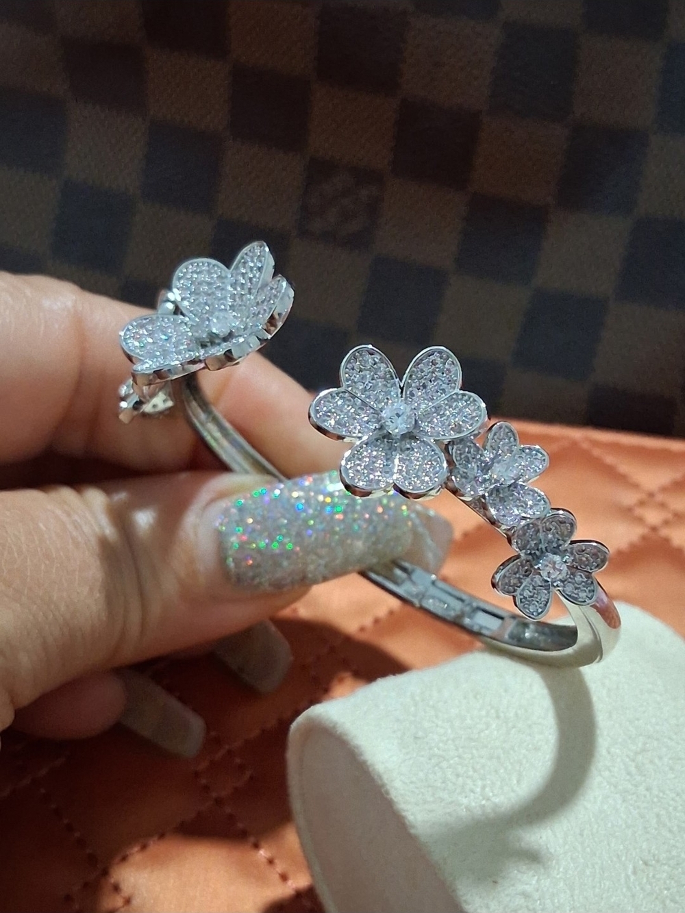 Unique Rhinstone Pave Flower Design  Cuff Bangle Bracelet